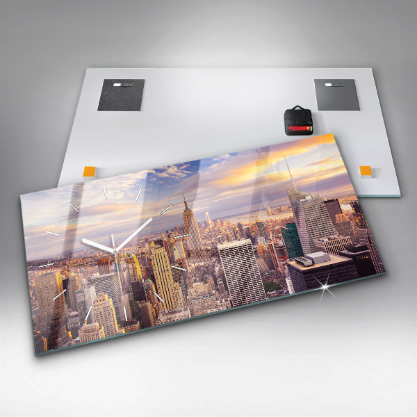 Glass wall clock rectangular Sunset New York