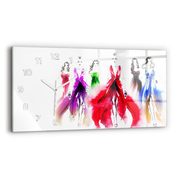 Glass wall clock rectangular Women in colorful dresses