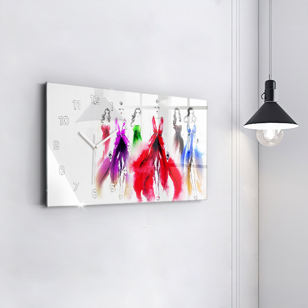 Glass wall clock rectangular Women in colorful dresses