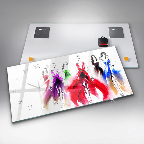 Glass wall clock rectangular Women in colorful dresses
