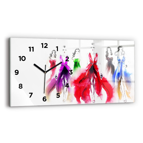 Glass wall clock rectangular Women in colorful dresses