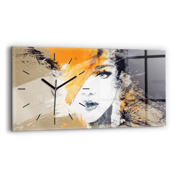Glass wall clock rectangular Portrait of a woman abstract