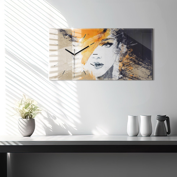 Glass wall clock rectangular Portrait of a woman abstract