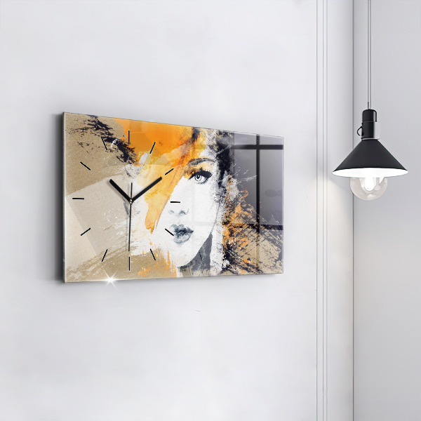 Glass wall clock rectangular Portrait of a woman abstract