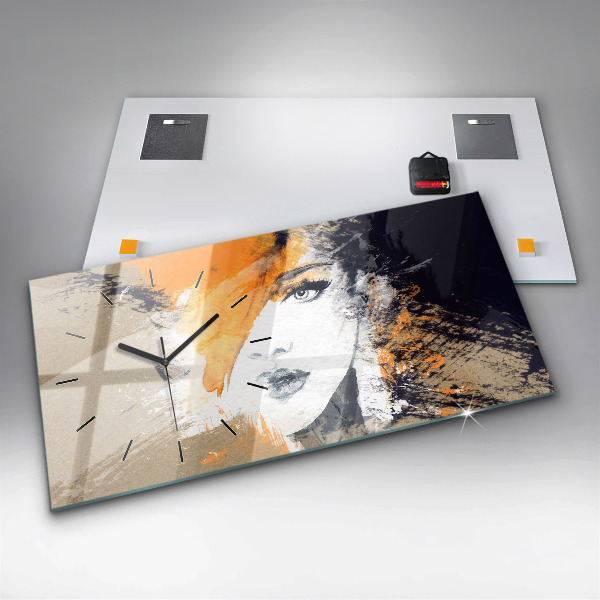 Glass wall clock rectangular Portrait of a woman abstract