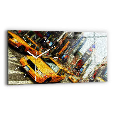 Glass wall clock rectangular New York City taxis