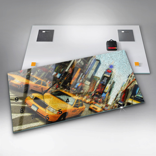 Glass wall clock rectangular New York City taxis