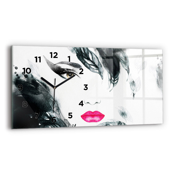 Glass wall clock rectangular Portrait of a woman red lips