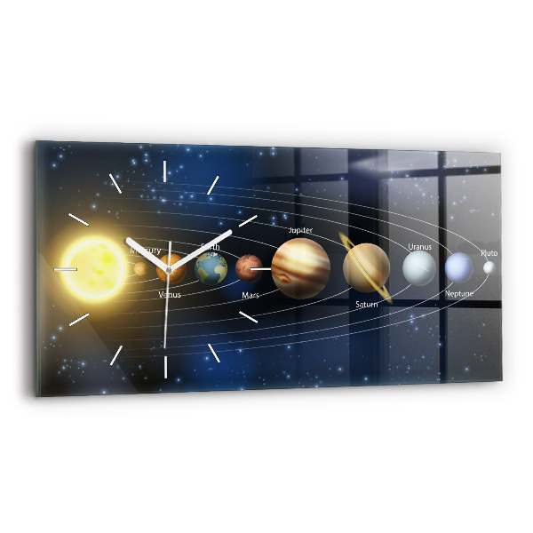Glass wall clock rectangular Solar system