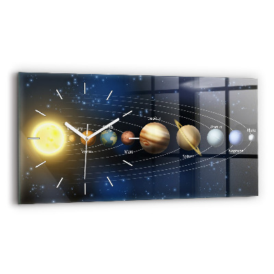 Glass wall clock rectangular Solar system