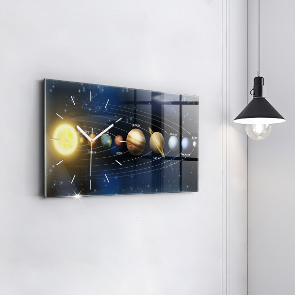 Glass wall clock rectangular Solar system