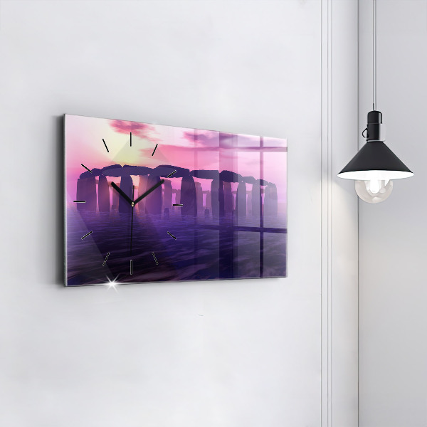 Glass wall clock rectangular Sunset at Stonehenge