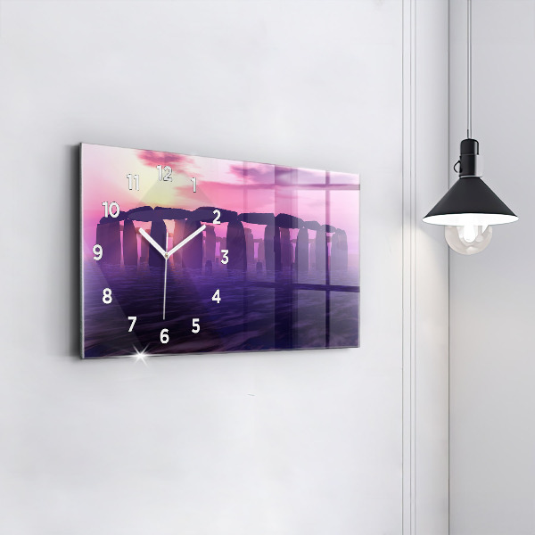 Glass wall clock rectangular Sunset at Stonehenge