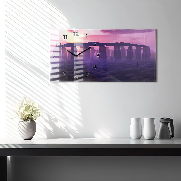 Glass wall clock rectangular Sunset at Stonehenge