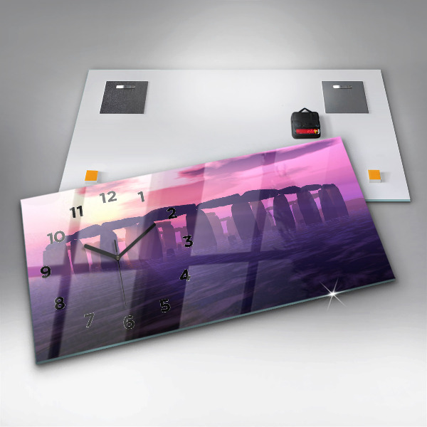 Glass wall clock rectangular Sunset at Stonehenge
