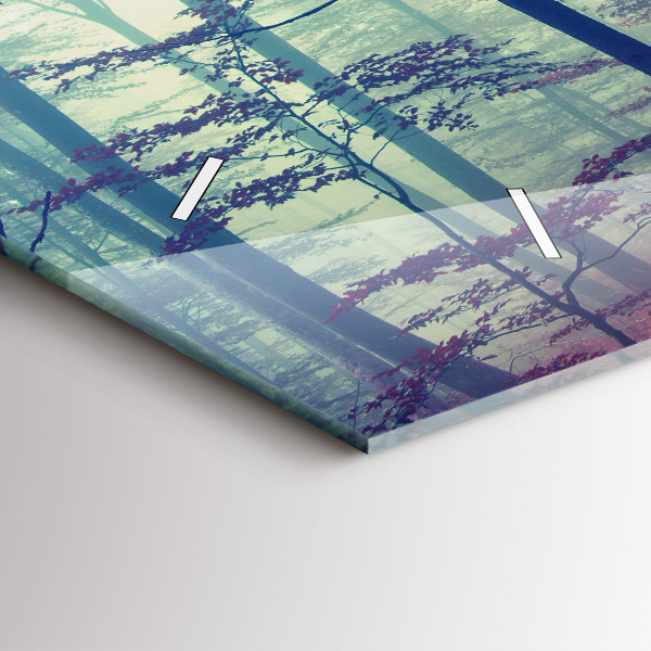 Glass wall clock rectangular Autumn road Forest Fog