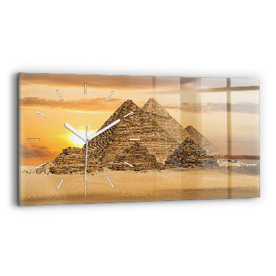 Glass wall clock rectangular Pyramids and sunset