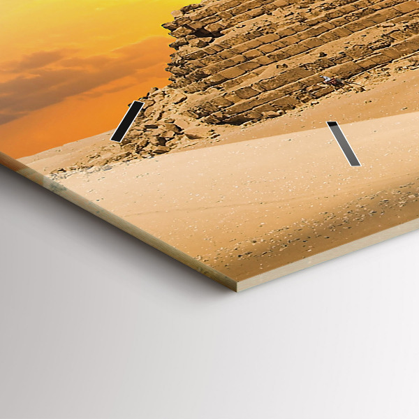 Glass wall clock rectangular Pyramids and sunset