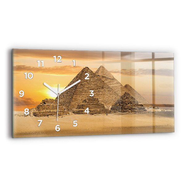 Glass wall clock rectangular Pyramids and sunset