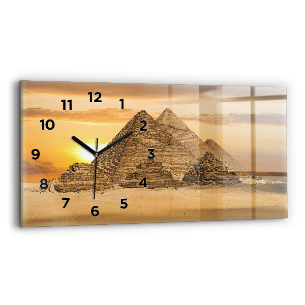 Glass wall clock rectangular Pyramids and sunset