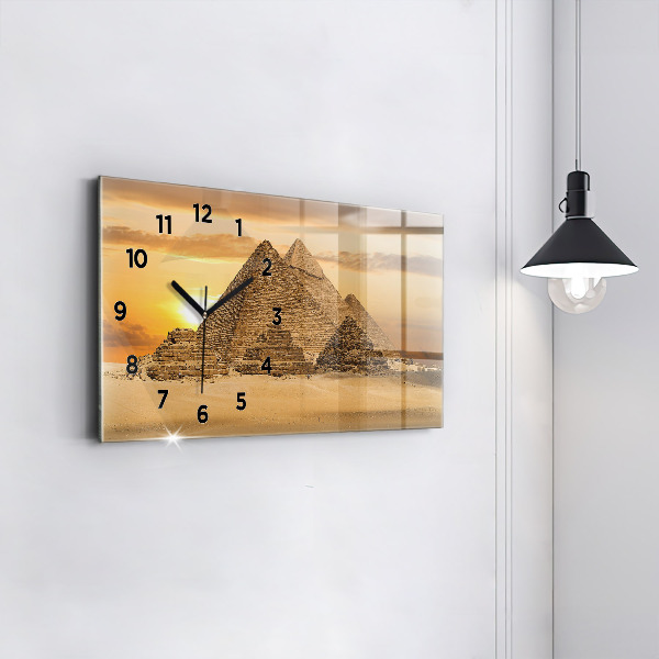 Glass wall clock rectangular Pyramids and sunset