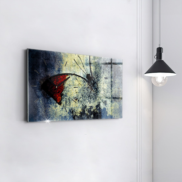 Glass wall clock rectangular Butterfly vintage style