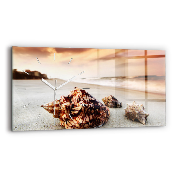 Glass wall clock rectangular A shell on the beach