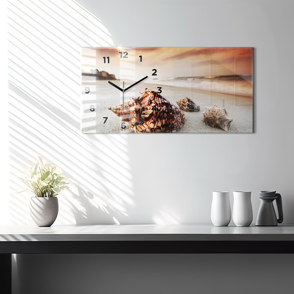 Glass wall clock rectangular A shell on the beach