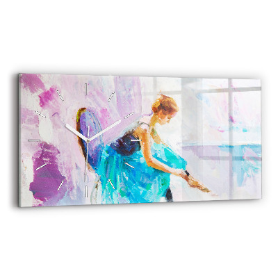 Glass wall clock rectangular Preparing the ballerina