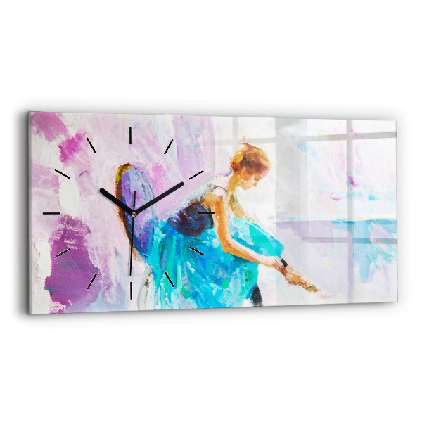 Glass wall clock rectangular Preparing the ballerina