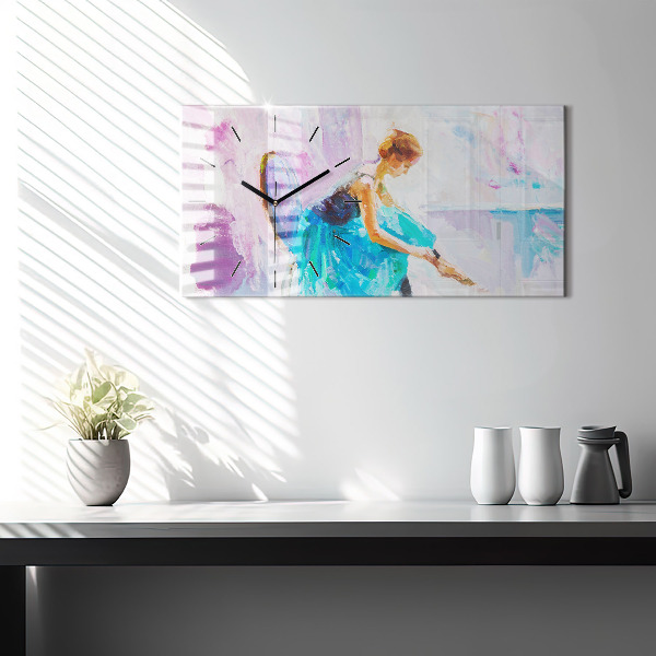 Glass wall clock rectangular Preparing the ballerina