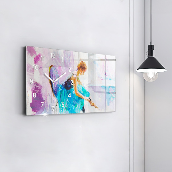 Glass wall clock rectangular Preparing the ballerina