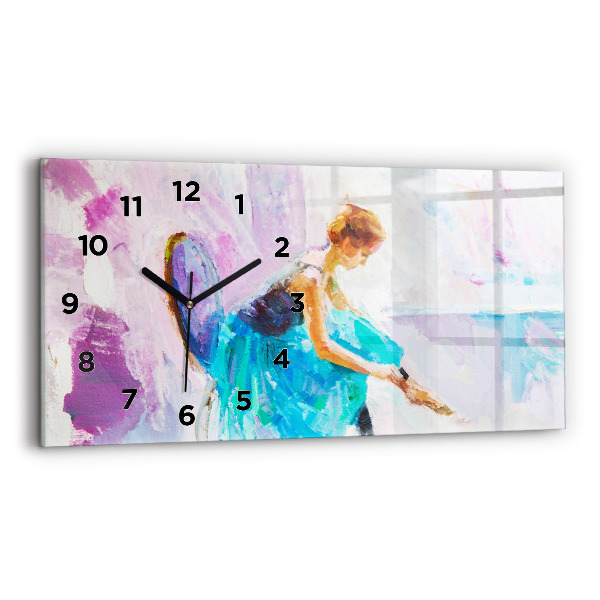 Glass wall clock rectangular Preparing the ballerina