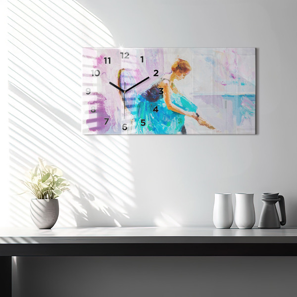 Glass wall clock rectangular Preparing the ballerina