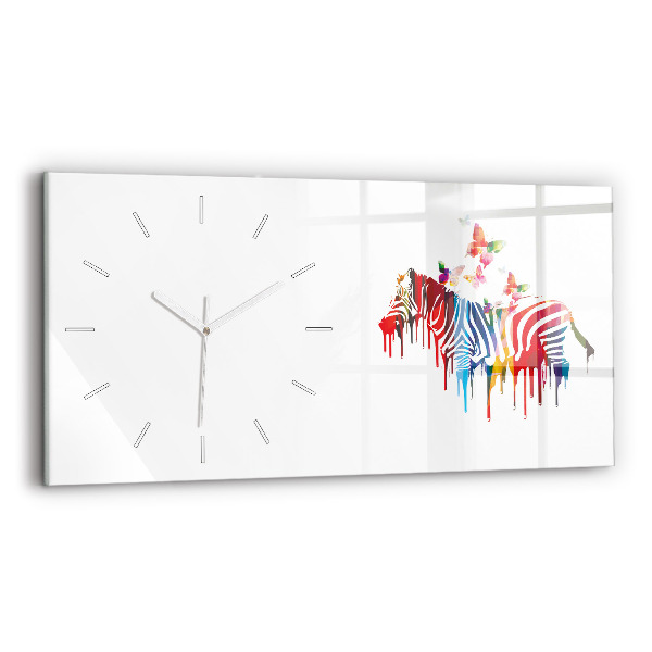 Glass wall clock rectangular Colorful zebra