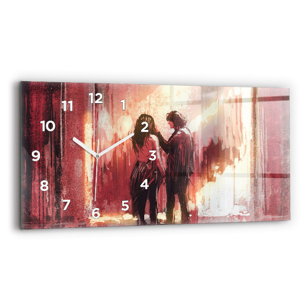 Glass wall clock rectangular Young couple in love