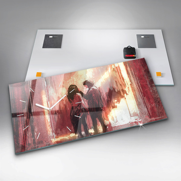 Glass wall clock rectangular Young couple in love