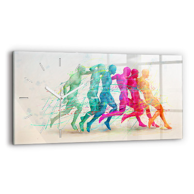 Glass wall clock rectangular Colorful people