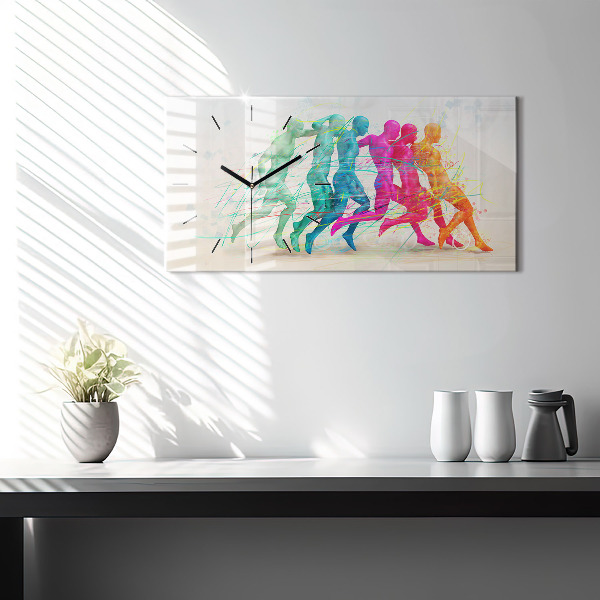 Glass wall clock rectangular Colorful people