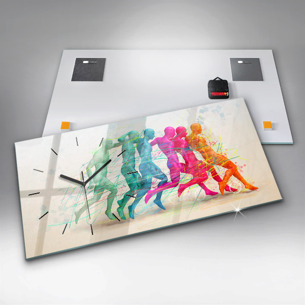 Glass wall clock rectangular Colorful people