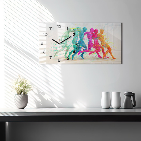 Glass wall clock rectangular Colorful people