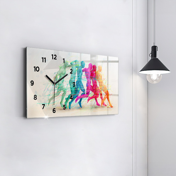 Glass wall clock rectangular Colorful people