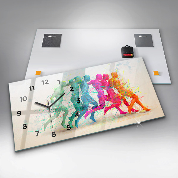 Glass wall clock rectangular Colorful people