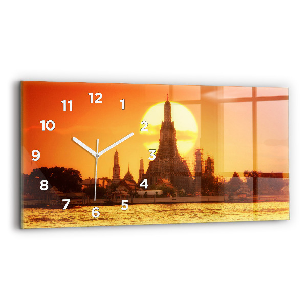 Glass wall clock rectangular Wat arun bangkok thailand
