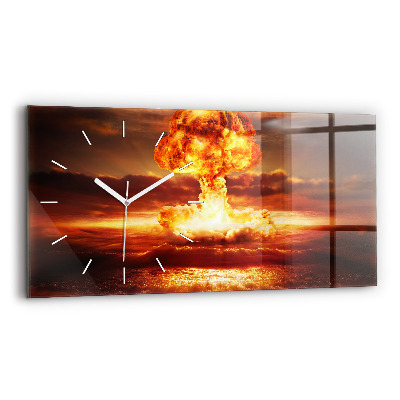 Glass wall clock rectangular Atomic bomb explosion
