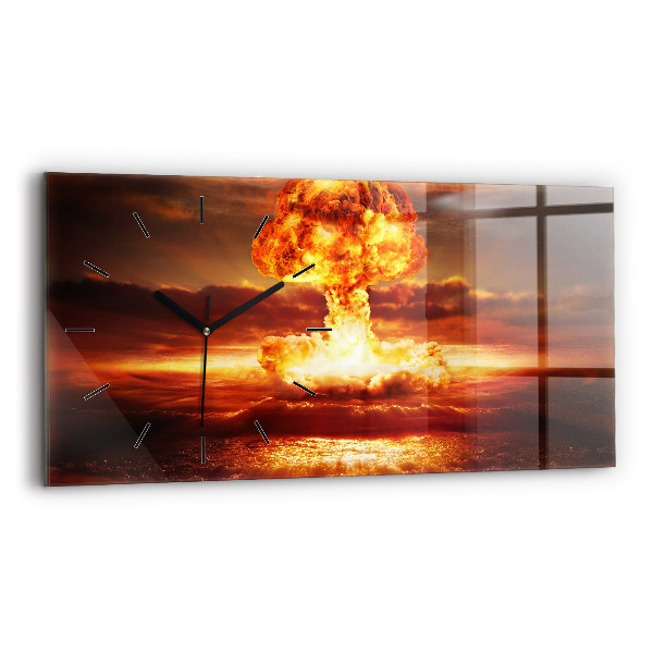 Glass wall clock rectangular Atomic bomb explosion