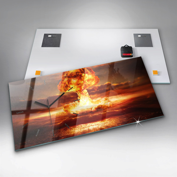 Glass wall clock rectangular Atomic bomb explosion