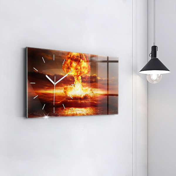 Glass wall clock rectangular Atomic bomb explosion