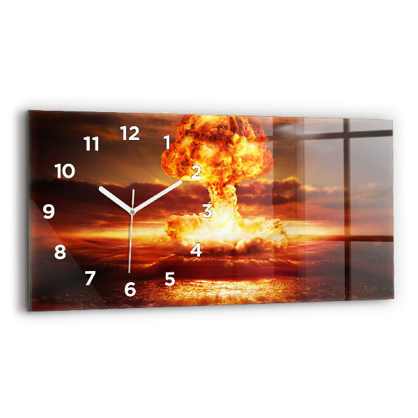 Glass wall clock rectangular Atomic bomb explosion