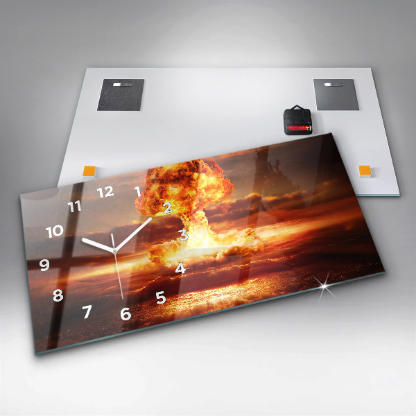 Glass wall clock rectangular Atomic bomb explosion